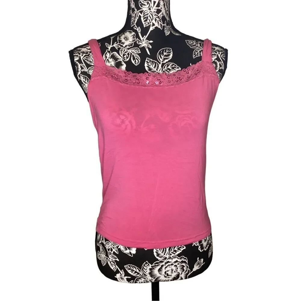 Vintage Worthington Petite Sequin Tank Top Everyday Coastal Beach Preppy Lace